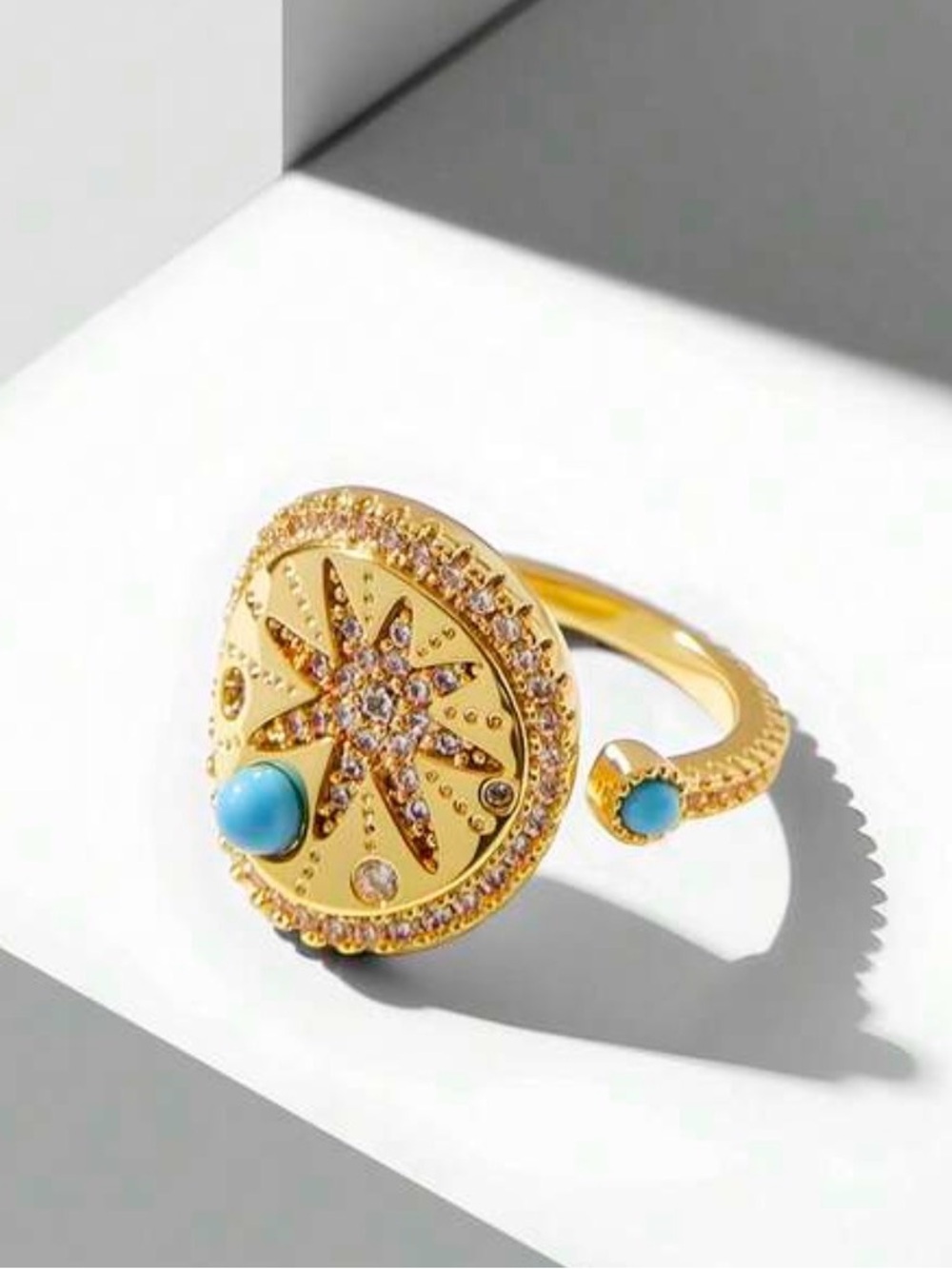 ✨ Celestial Starburst Turquoise Adjustable Statement Ring - Picture 3 of 4